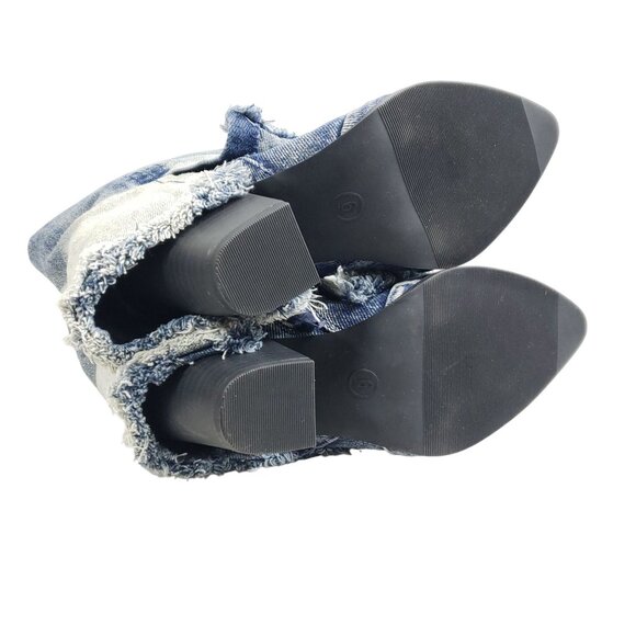 Blue Faded Denim Fringe Fashion Boots Womens Size 6 Textile - Picture 9 of 9